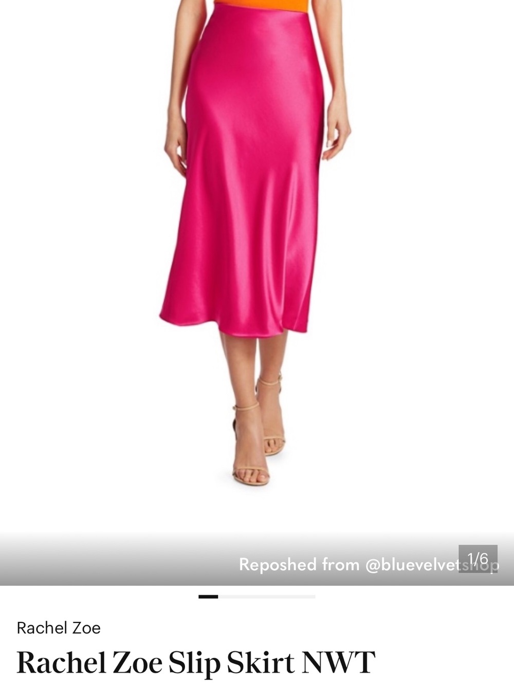 Rachel Zoe Hot Pink Satin Midi Slip Skirt